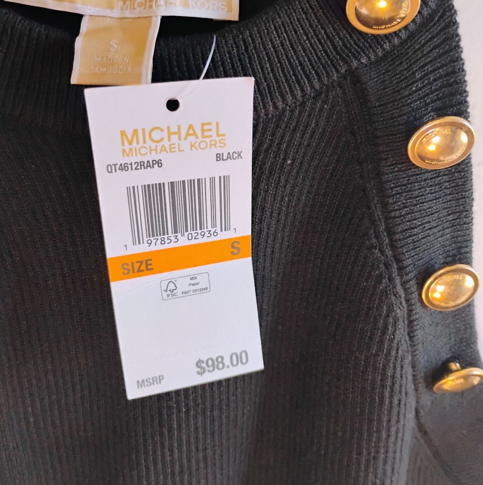 Michael Kors Black Ribbed Sweater Tank Top with Gold Buttons - Picture 9 of 10